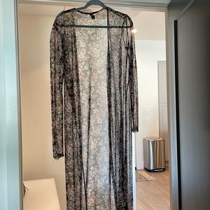 Sheer floor length floral kimono